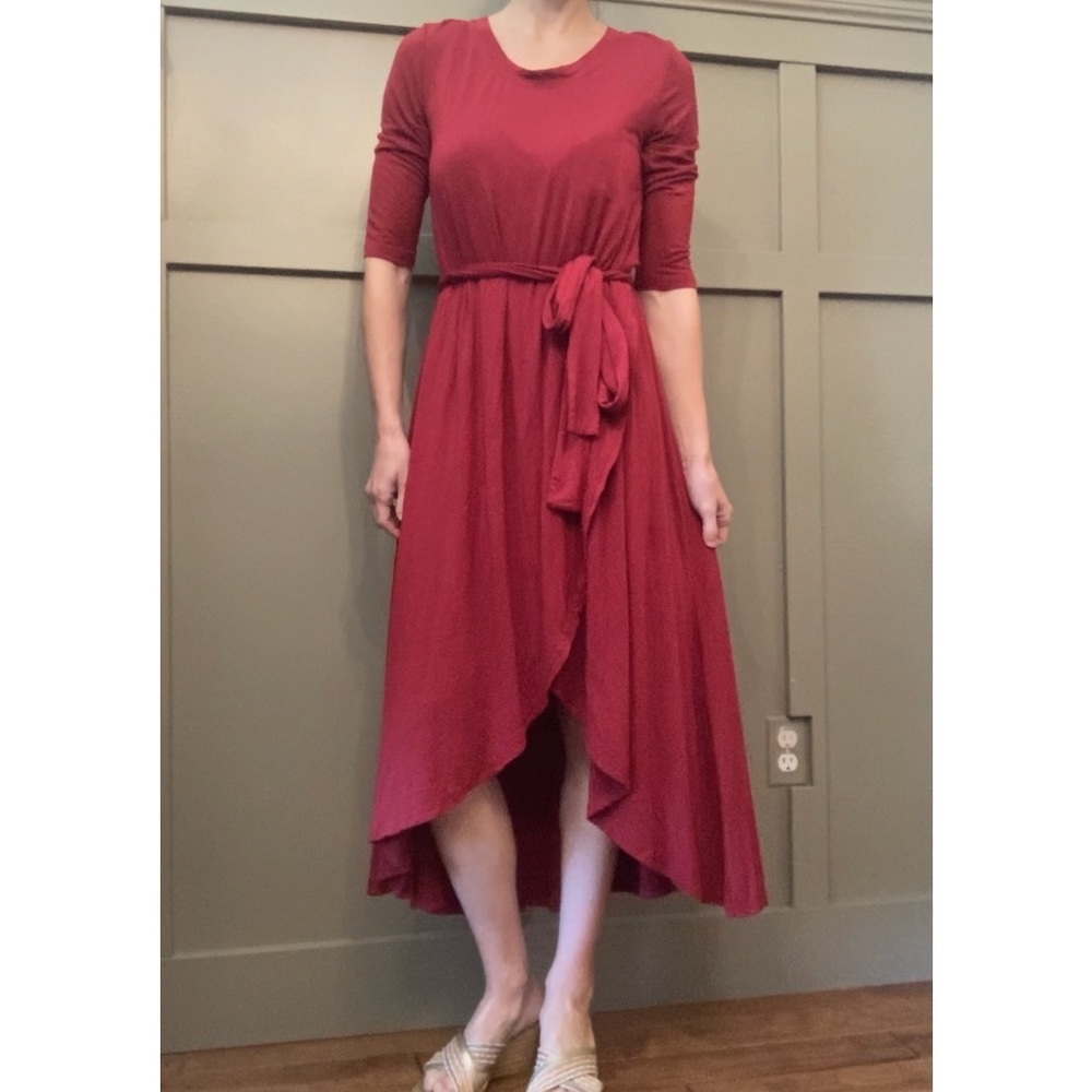 Latched Mama Petal Front Nursing Midi Dress Maternity Breastfeeding Red Sz Small